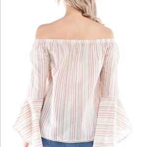 Solitaire Off Shoulder Striped Ivory Blouse!